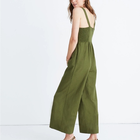 Madewell Button Down Jumpsuit Green Linen Cotton Size 0 T2 - Picture 2 of 11